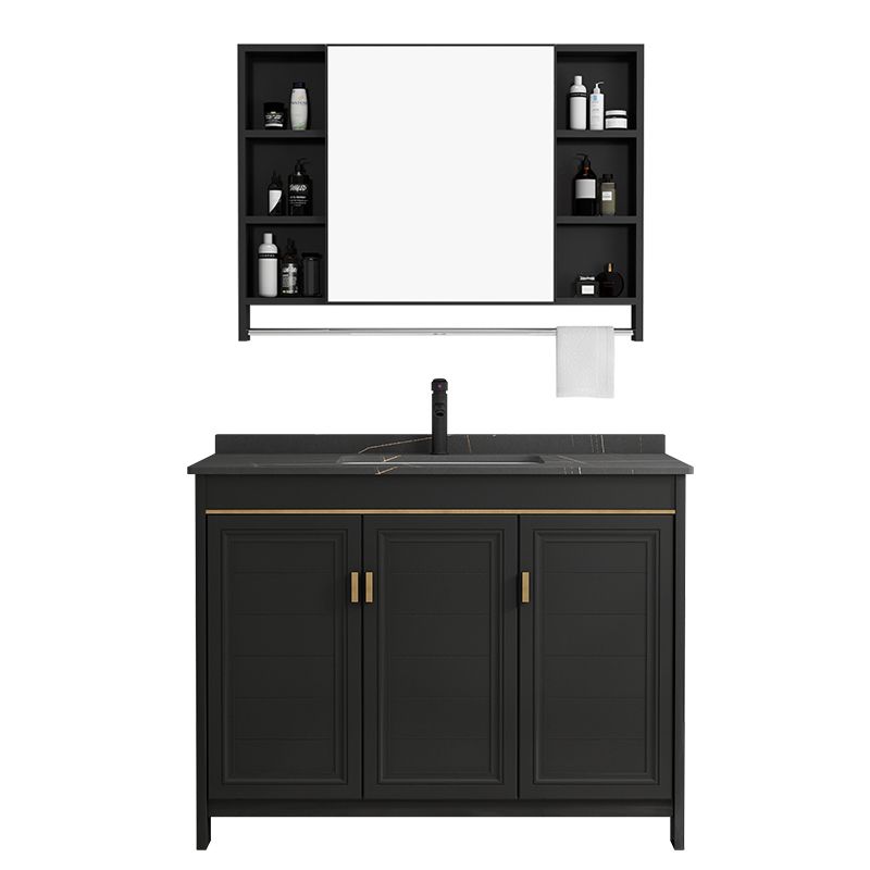Black Bath Vanity Single Sink Metal Frame Mirror Vanity with Soft Close Door