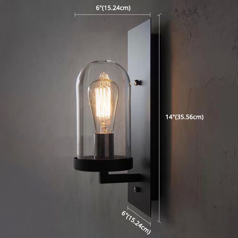 Schwarze einzelne Wandleuchten im industriellen Vintage -Stil Schmiedeeisenwandlampe mit Glasschatten