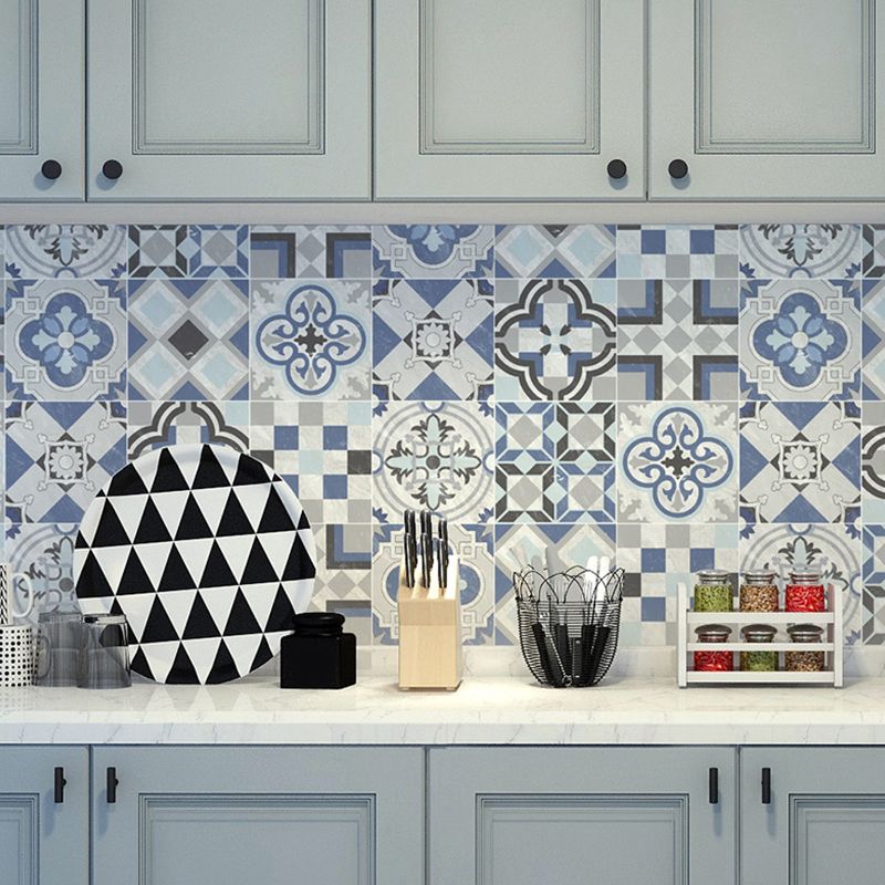 Bohemian Mosaic Tile Wallpaper Panel Blue Quatrefoil Pattern Wall Decor for Kitchen, Stick On