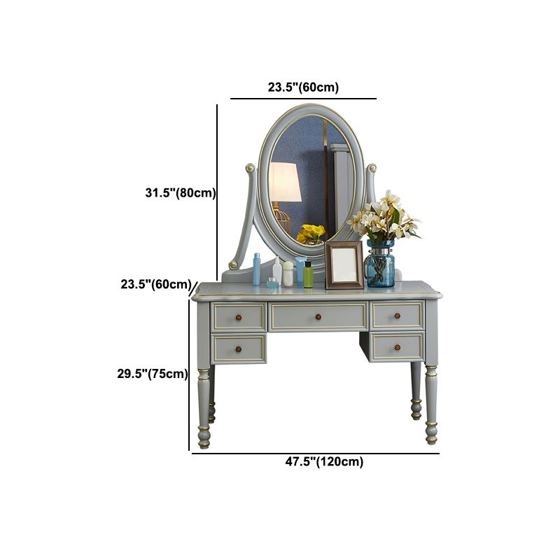 Mirror Desk Furniture 2 Drawer Blue Vanity with Padded Stool