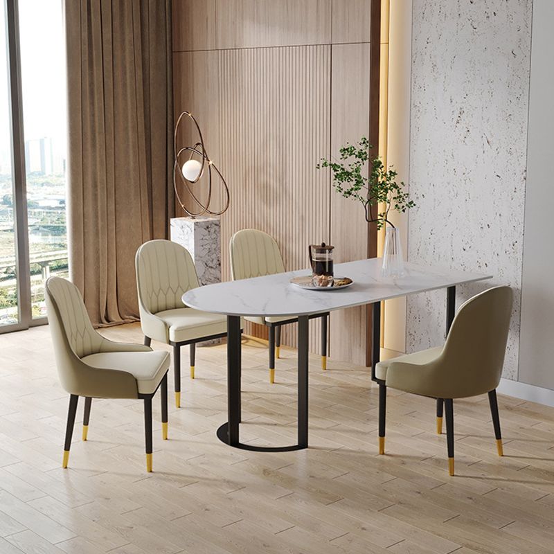 Free Form Sintered Stone Top Table for Restaurant Luxury Dining Table with Double Pedestal