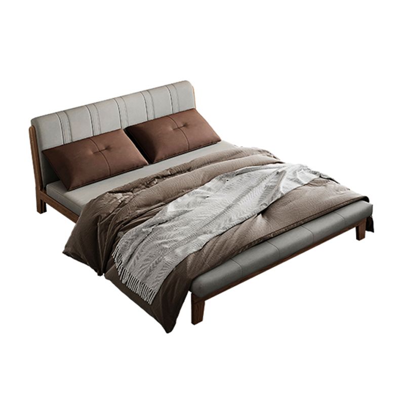 Faux Leather Armless Sofa Bed Sewn Pillow Back Sofa Bed in Grey