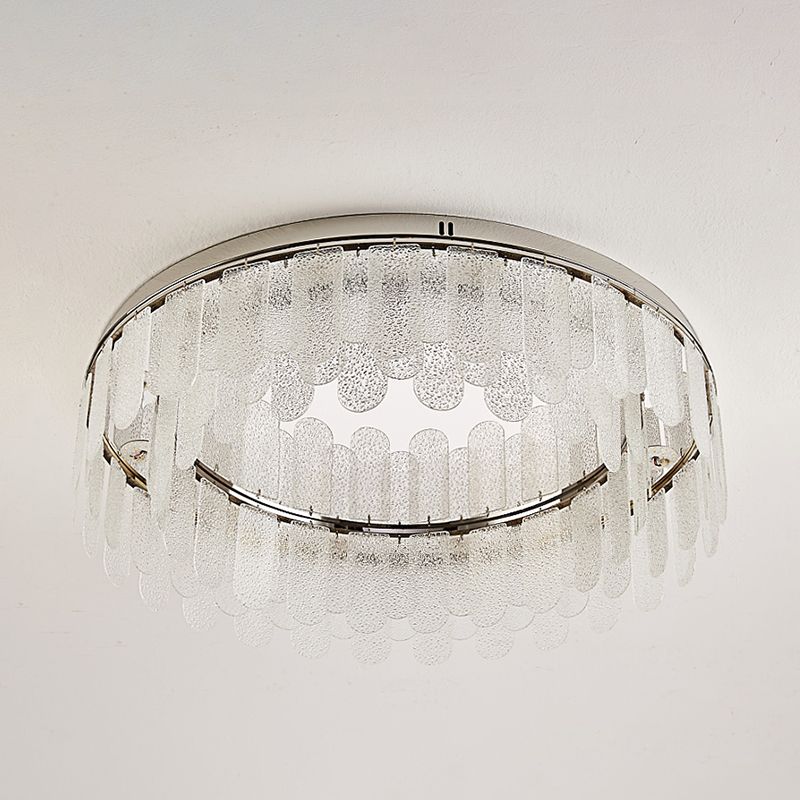 Plafonnier de forme ronde moderne en acier inoxydable, montage encastré avec abat-jour en verre pour pièce