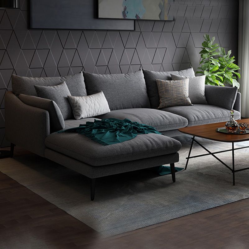 Modern 3/4-seater Fabric Sofa & Chaise Grey Slipcovered Sectional