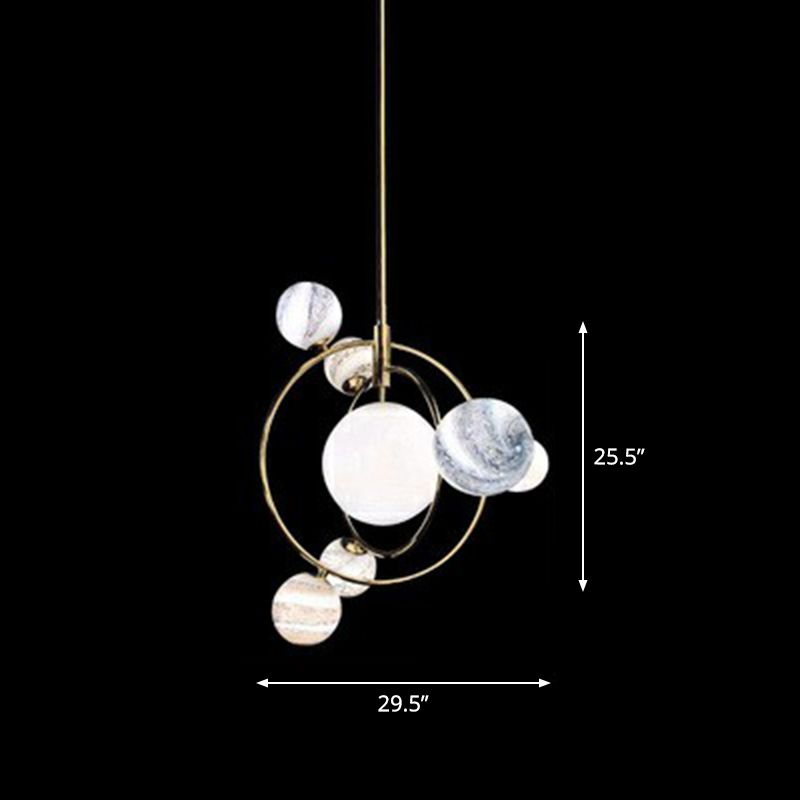 Solar Planet Living Sala Chandelier de vidrio blanco-blanco 7 cabezas Minimalista de techo Luz