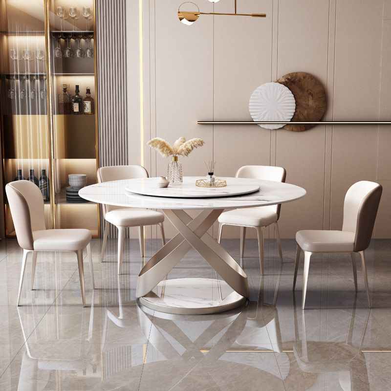 Modern Leather Dining Set 1/4/5/7 Pieces Round Dining Table and Chairs