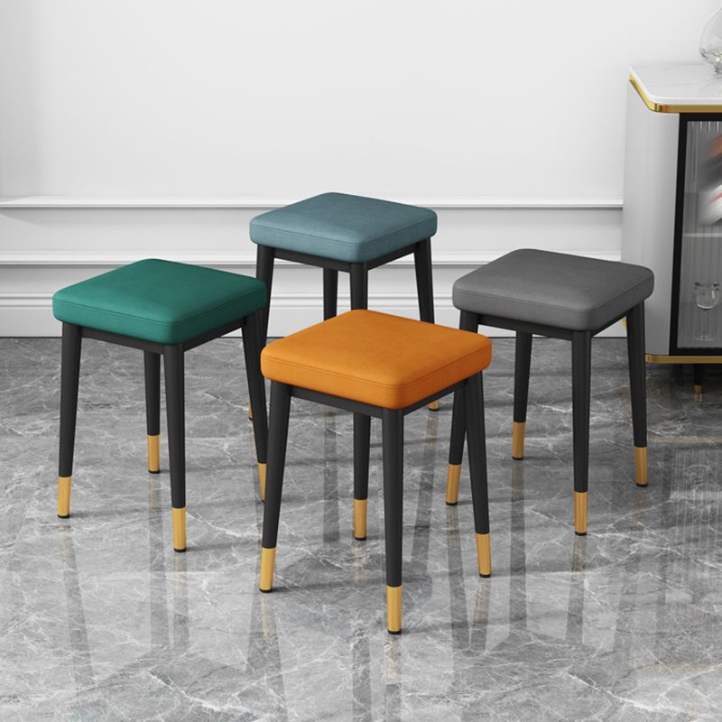 Square Ottoman Solid Color Upholstered Metal Frame Fabric Standard Ottoman