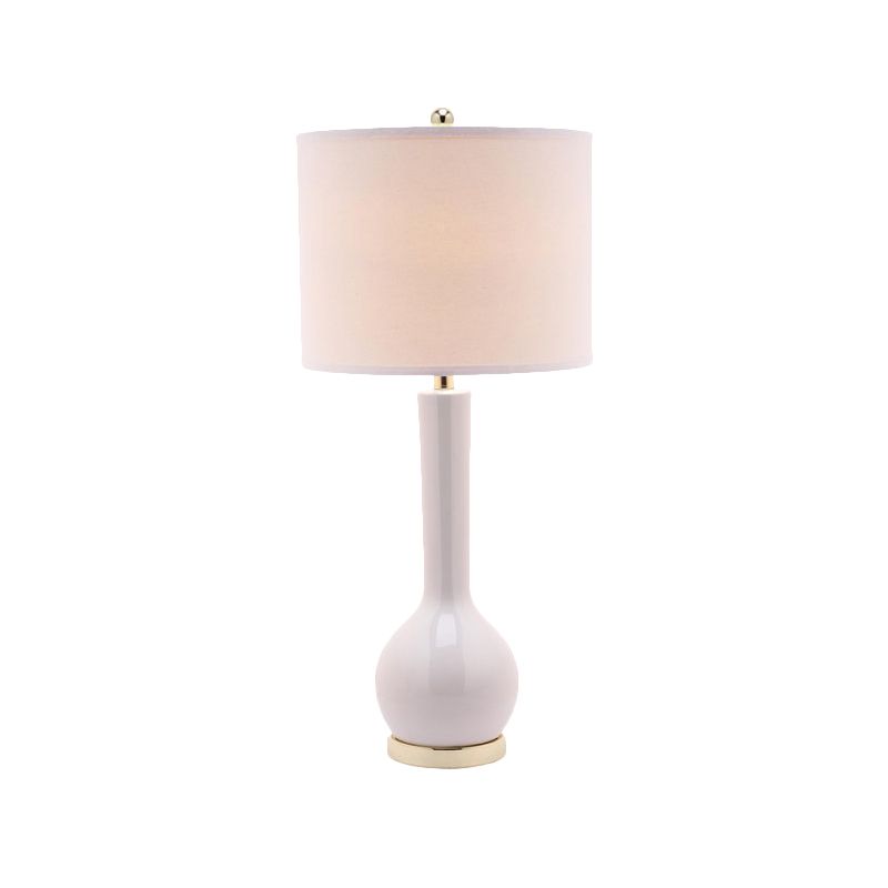 Lampada da tavolo a cilindro in tessuto modernista a 1 testa rossa/bianca piccola lampada da scrivania per sala da pranzo