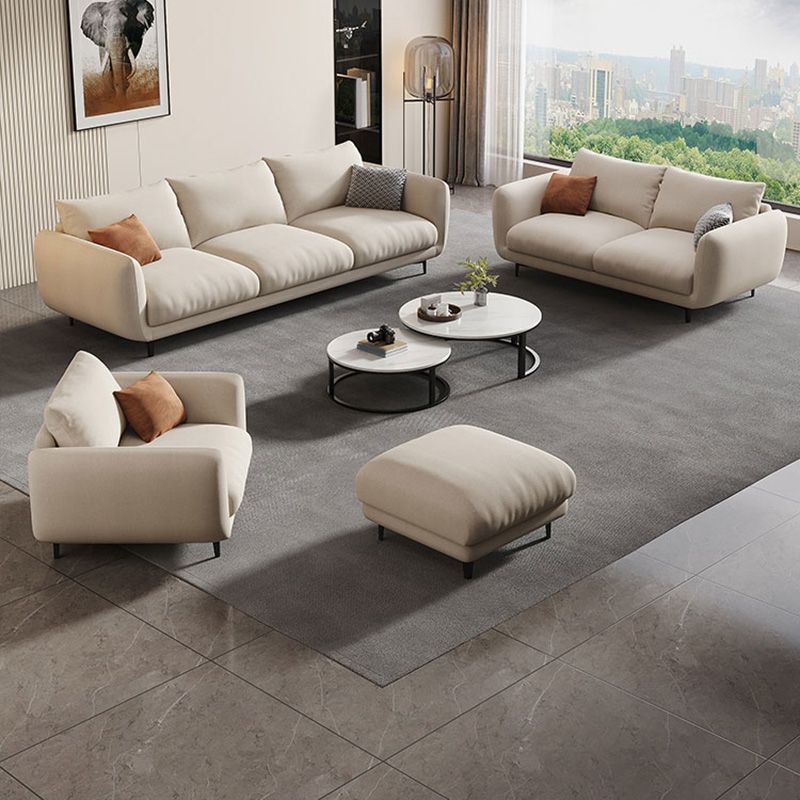 Scandinavian Sofa with Square Arms and Beige Loose Back in Solid Wood