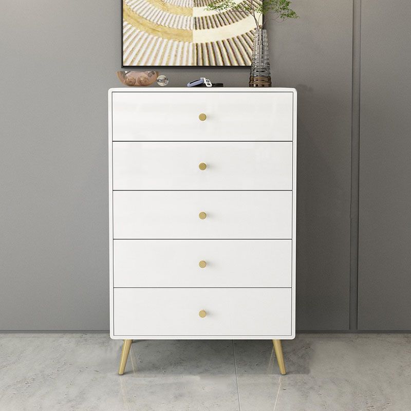 Glam White Storage Chest Dresser Solid Pine Storage Chest with Metal Feet