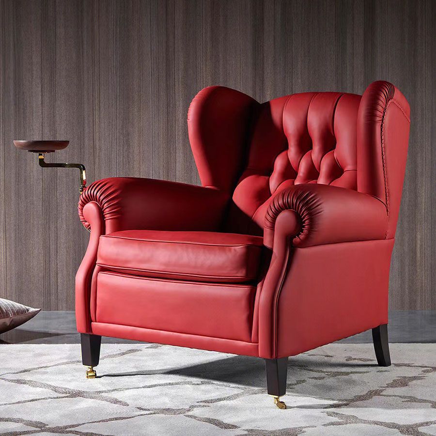 Glam Tufted Back Arm Chair Solid Color Rolled Arms Armchair for Living Room