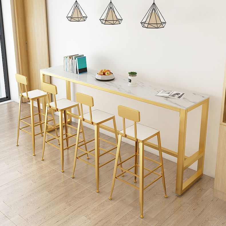 Rectangle Pub Table Bar Height Glam Stone Top Bar Table for Indoor