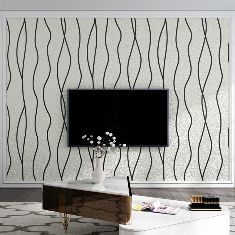 31' x 20.5" Simplicity Wallpaper Roll in Soft Color Lines Flock Wall Decor, Non-Pasted