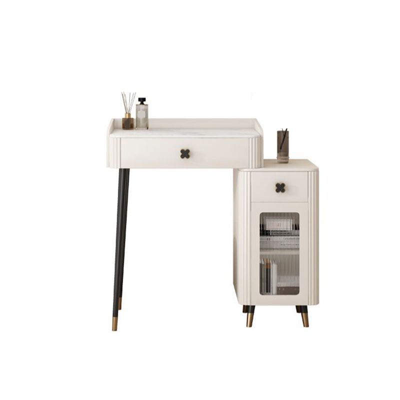 Contemporary Stone Vanity Dressing Table Set with Stool in White of 29.53" H