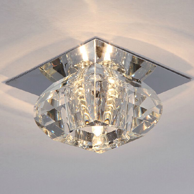 Contemporary Close to Ceiling Lighting Chrome Small Ceiling Mounted Light with Crystal Shade
