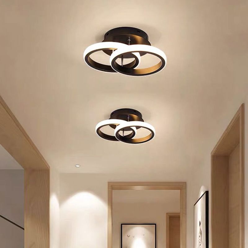 Geometric Shade 2-Lights Modern Flush Mount Ceiling Lighting Fixture in Black