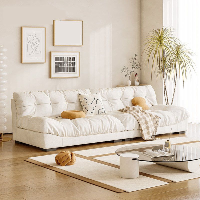 Modern Sewn Pillow Back Settee in Beige/Orange Stain Resistant Sofa
