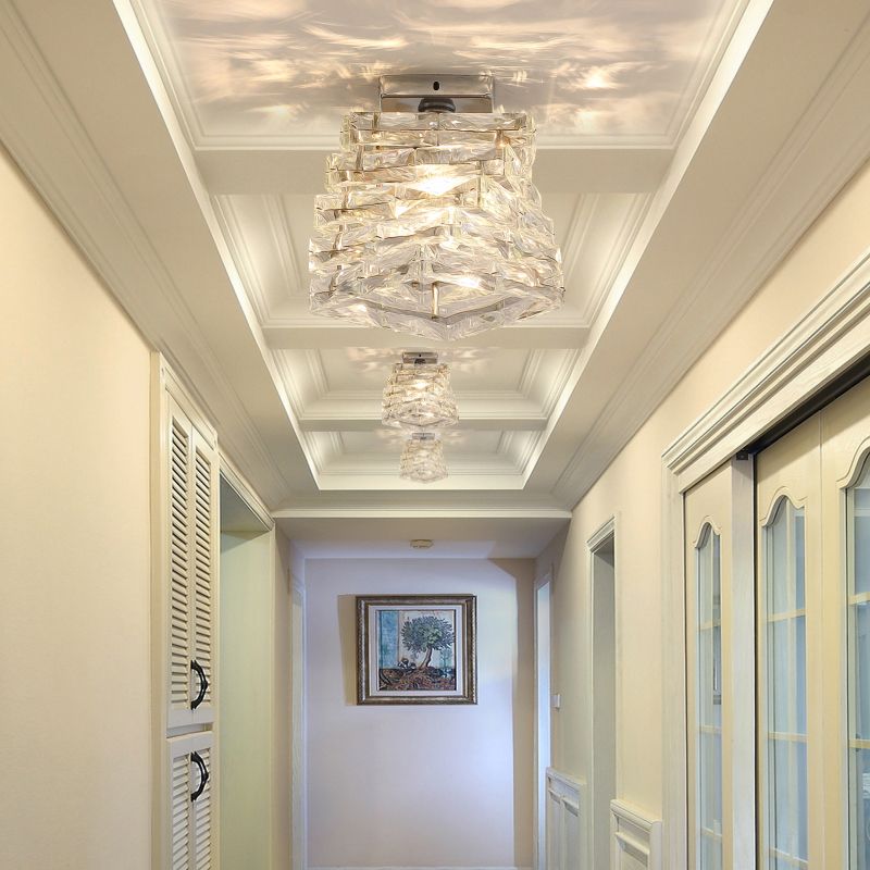 Spiral Square Hallway Ceiling Mount Lamp Clear Crystal 1-Light Modern Semi Mount Lighting