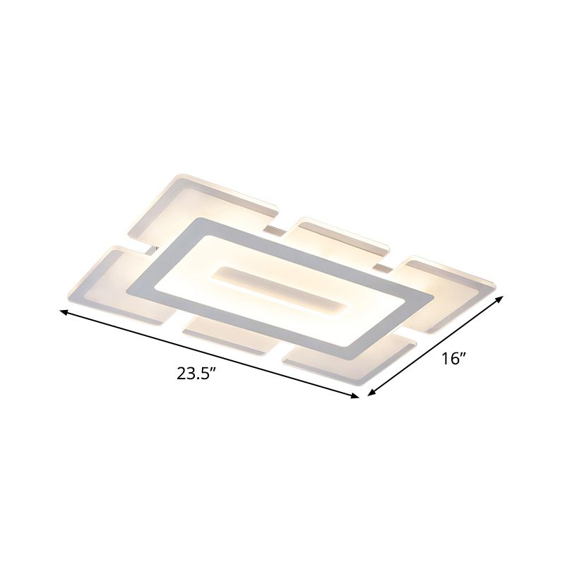 Plafonnier rectangulaire ultra fin en acrylique, moderne, blanc, 23,5 "/ 35,5" de long, LED encastré, lumière chaude/blanche, avec design découpé