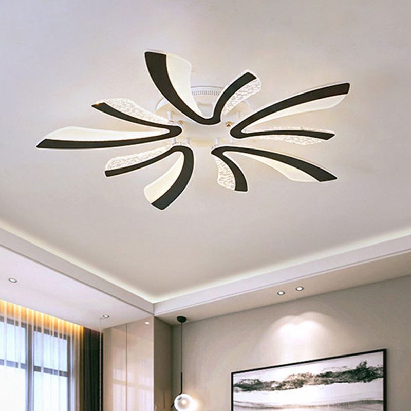 Simplicité Pissenlit LED Plafonnier Acrylique 3/5 Lumières Salon Semi Plafonnier en Noir, Lumière Blanche/Chaude
