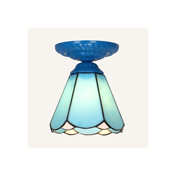 Plafonnier encastré vintage industriel en verre teinté, plafonnier à 1 lumière, blanc/bleu/transparent