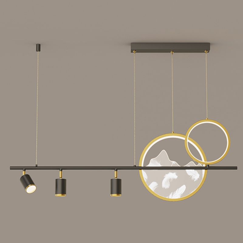 Luces geométricas de isla contemporánea iluminación de isla de metal en negro y dorado