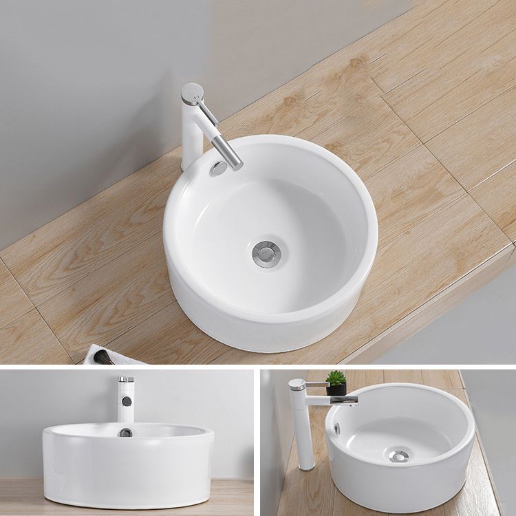 Modern Wash Stand Porcelain Rectangular with Drain Assembly and Pop-Up Drain Vessel Sink