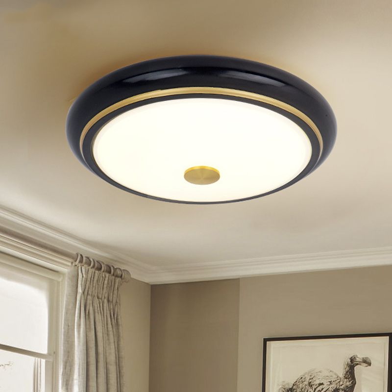 13"/16"/19.5" Wide LED Flush Mount Traditional Circular White Glass Ceiling Light Fixture in Black/Gold