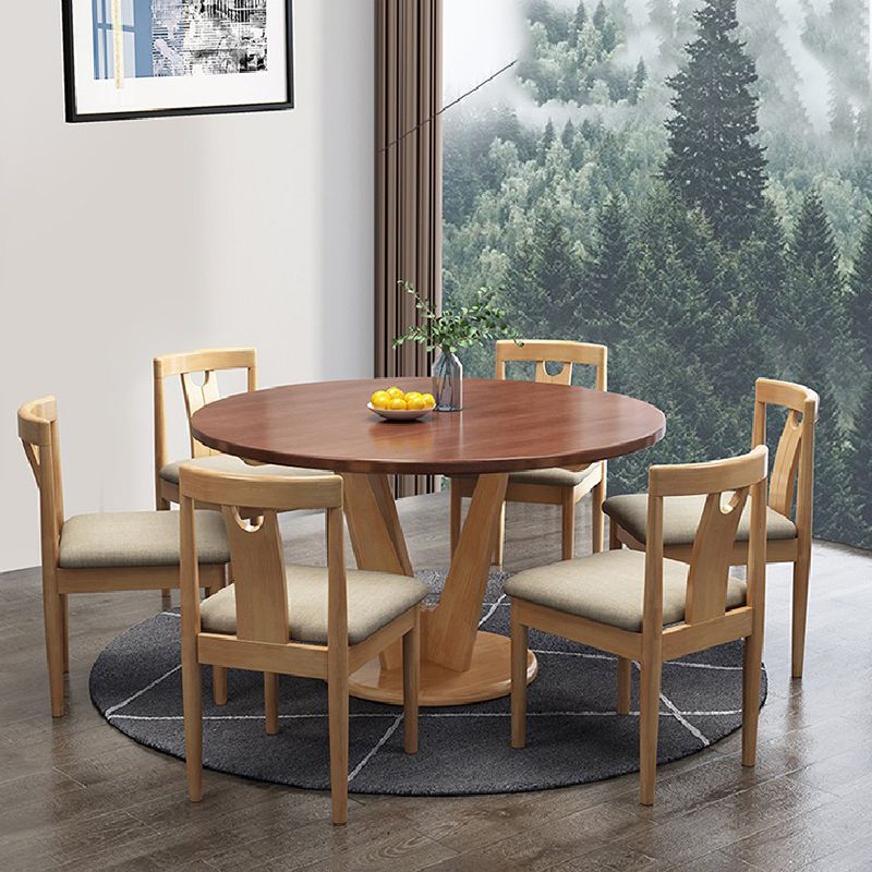 Modern Wood Round Dining Table Rubber Wood Base for Dining Room