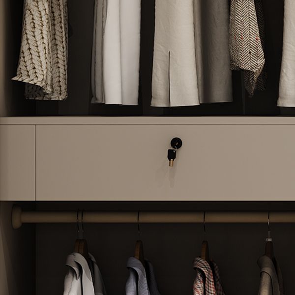 Glass and Wood Wardrobe Cabinet Sliding Wardrobe Armoire without Light