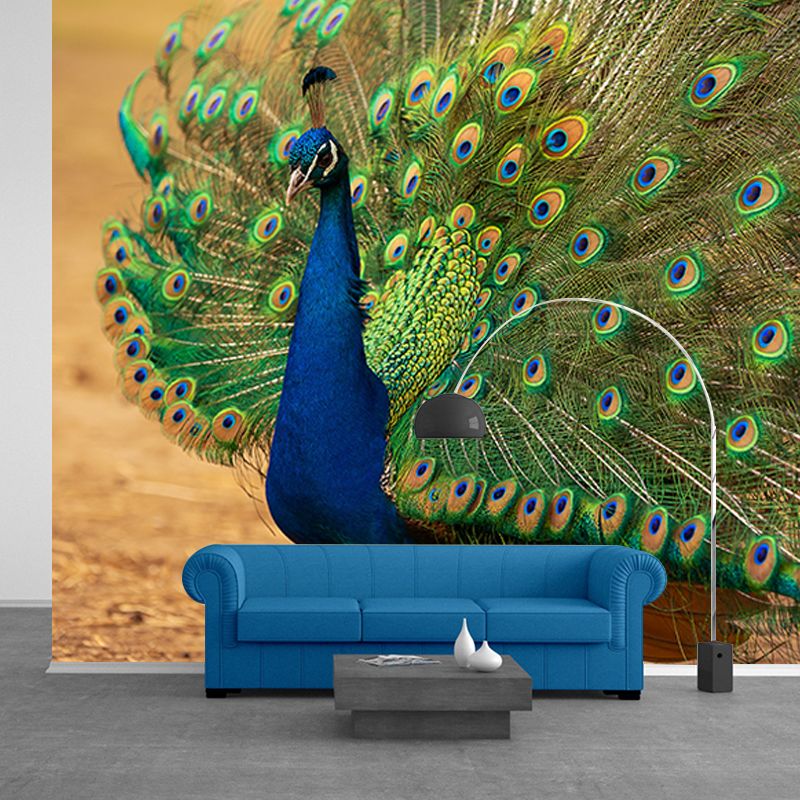 Decorative Blue Peacock Wall Murals Personalised Size Modern Wall Covering for Bedroom