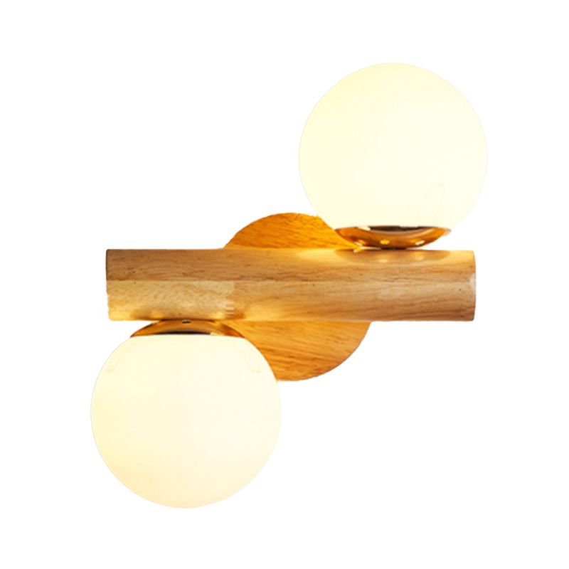 Contemporary Wood Wall Light White Glass Shaded Lighting for Hallway