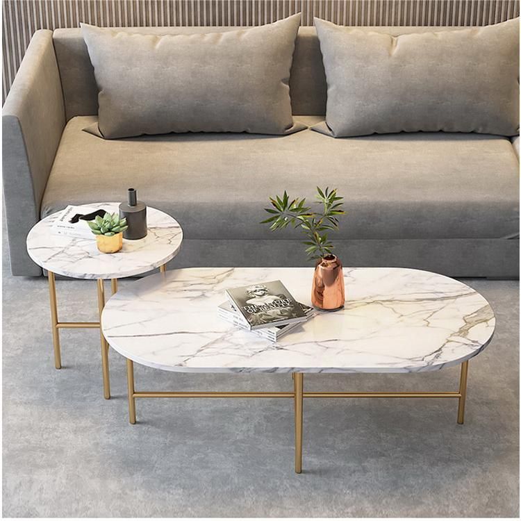 Glam Cocktail Table 4 Legs Slate Coffee Table Set in White with Iron Base