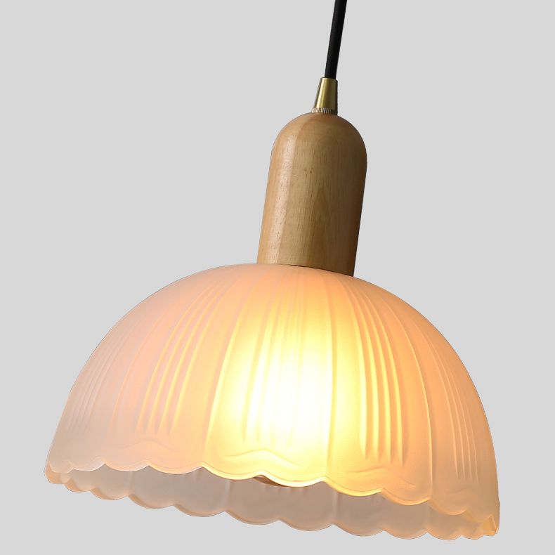 Witte koepelvormige hanglamp plafondlicht minimalistische stijl houten hanglamp lamp