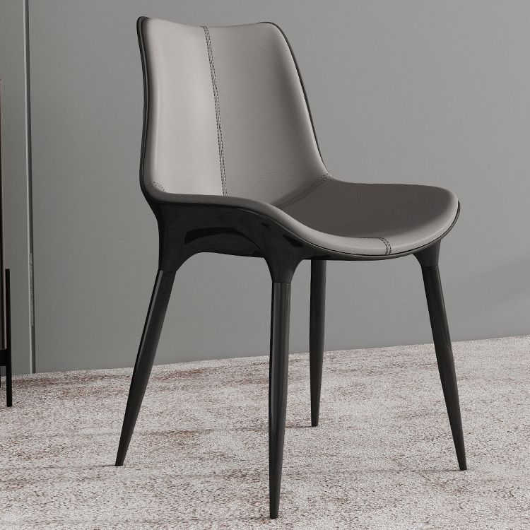 Sillas de comedor de cuero de estilo moderno, sillas tapizadas con respaldo sólido (juego de 2)