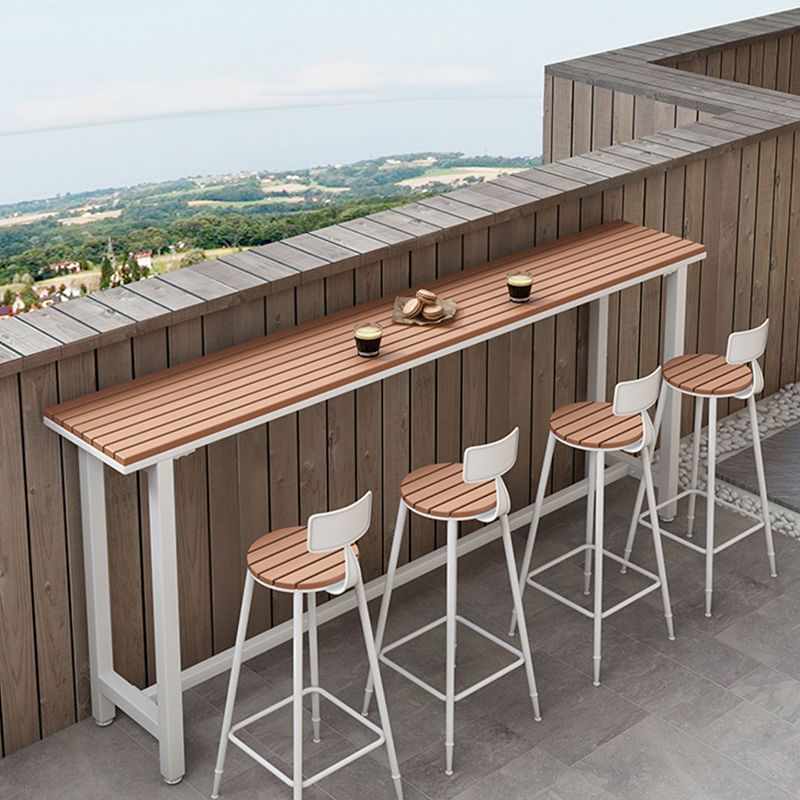 Metal and Wood Rectangular Table, Industrial Style Minimalist Balcony Outdoor Bar Table