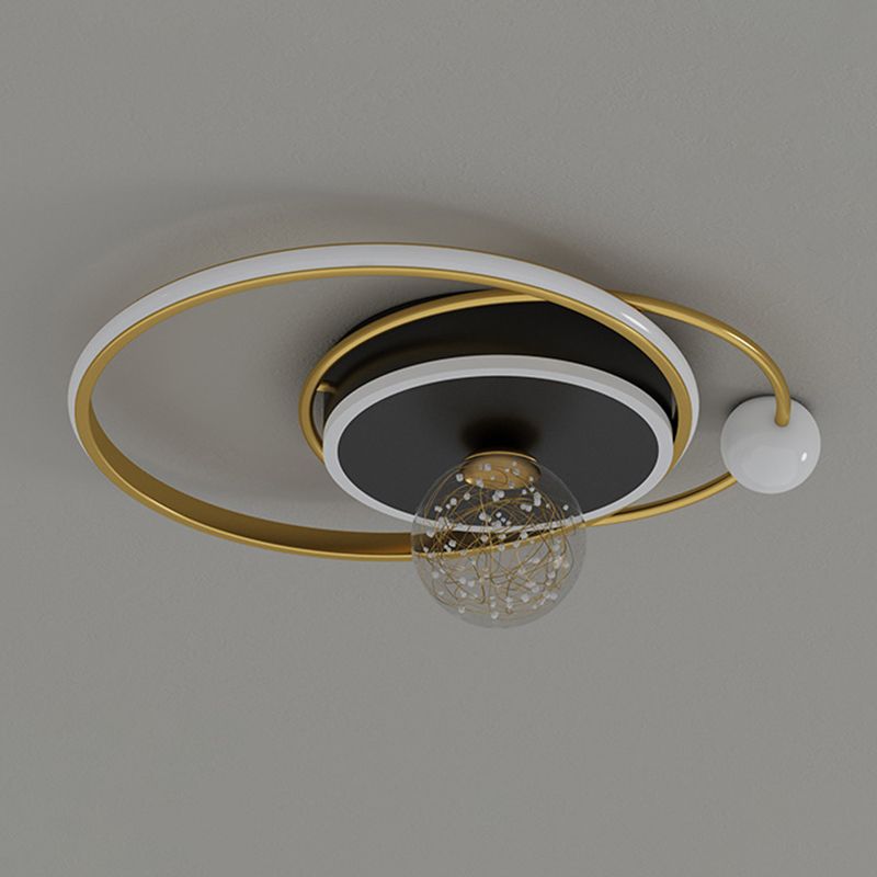 1-Light Black Gold Flush Mount Metal LED Minimalism Ceiling Light Fixture for Bedroom