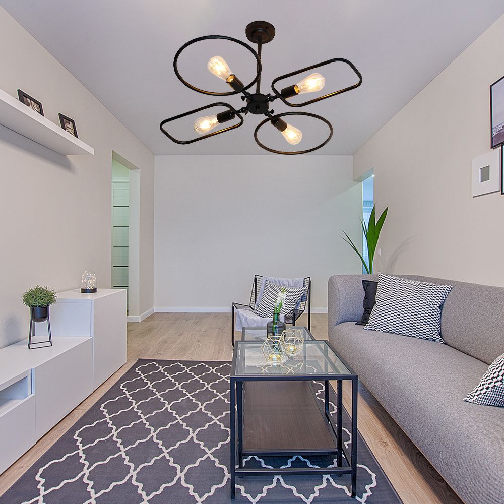 Lustre géométrique en métal Light Light Retro Style 4 lumières Hanging intérieure Lumière en noir