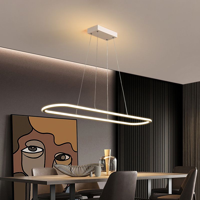 Linear Shape Island Pendant Contemporary Metal 1 Light Pendant Lighting Fixture in White