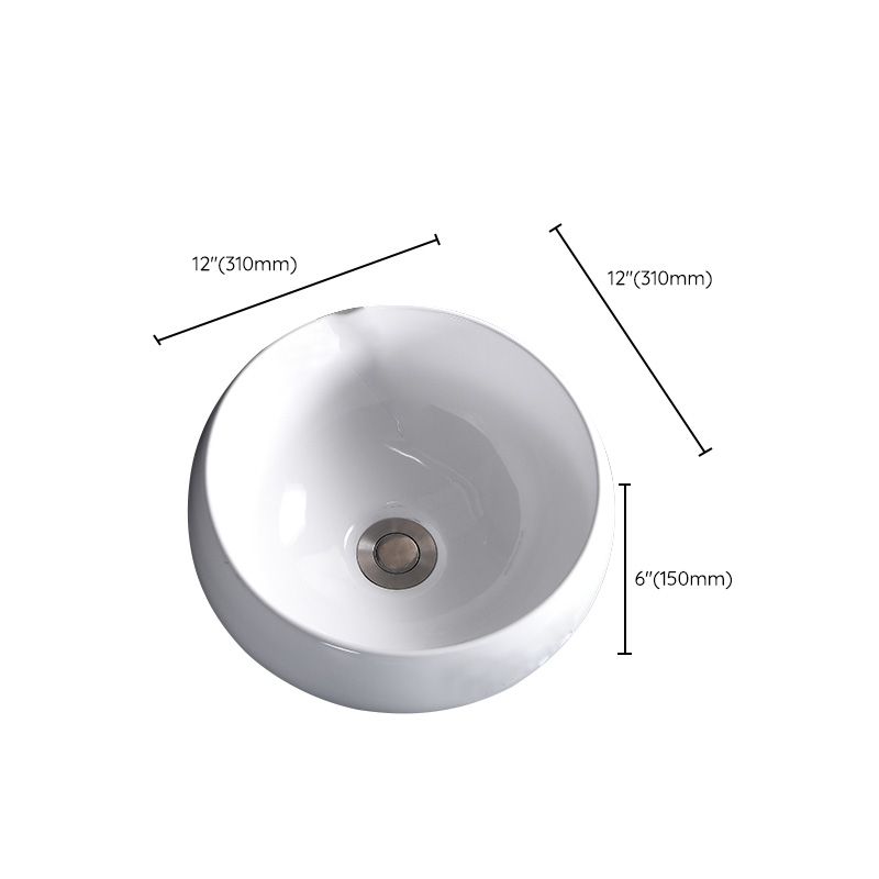Modern Bathroom Sink Porcelain Pop-Up Drain Round Vessel Bathroom Sink