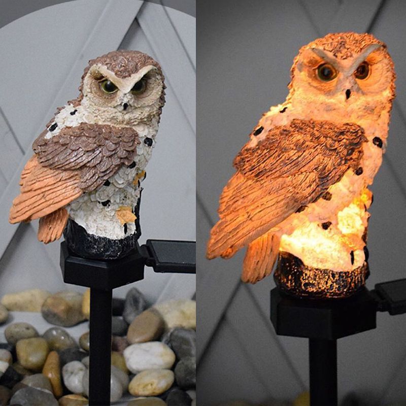 Resin Owl Shape LED Lawn Lighting Artistic Solar Powered Landscape Light for Garden, 1 Piece