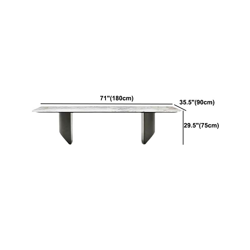 Rectangle Dining Table Sintered Stone Top Modern White Table with Black Legs