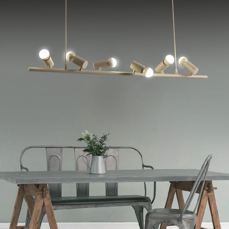 Retro Bare Bulb Metal Island Lamp 6/10 Heads Black Hanging Light for Dining Room in White/Black