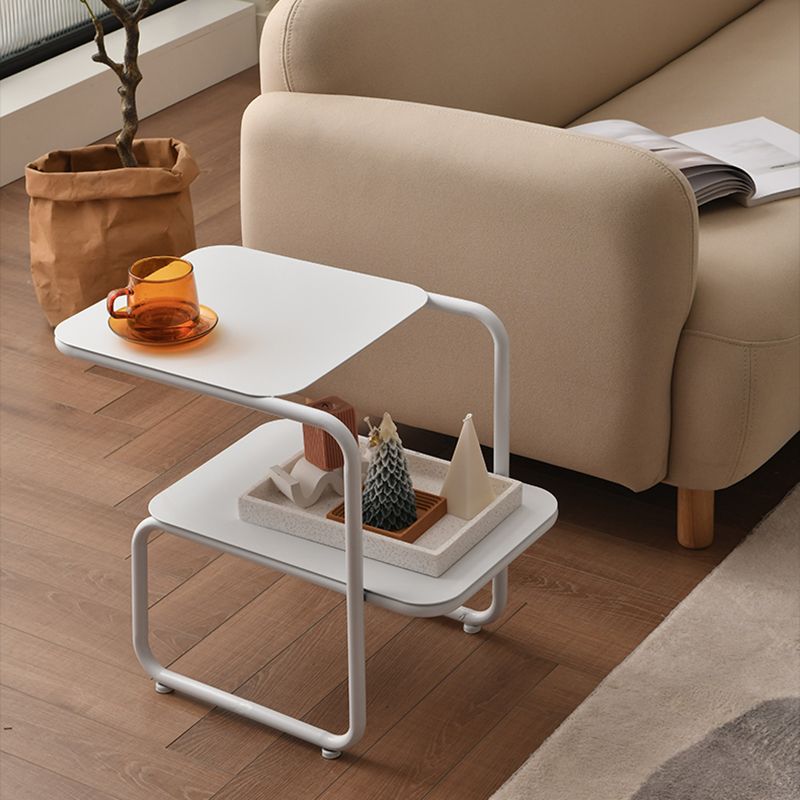 Modernistic Sled Base Side Table Rectangular Metal Top End Table with Shelf