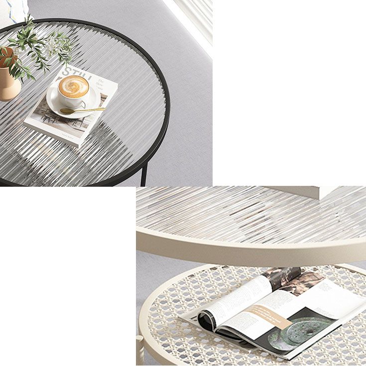 Frame Metal Coffee Table Shelf Included Round Single Cocktail Table