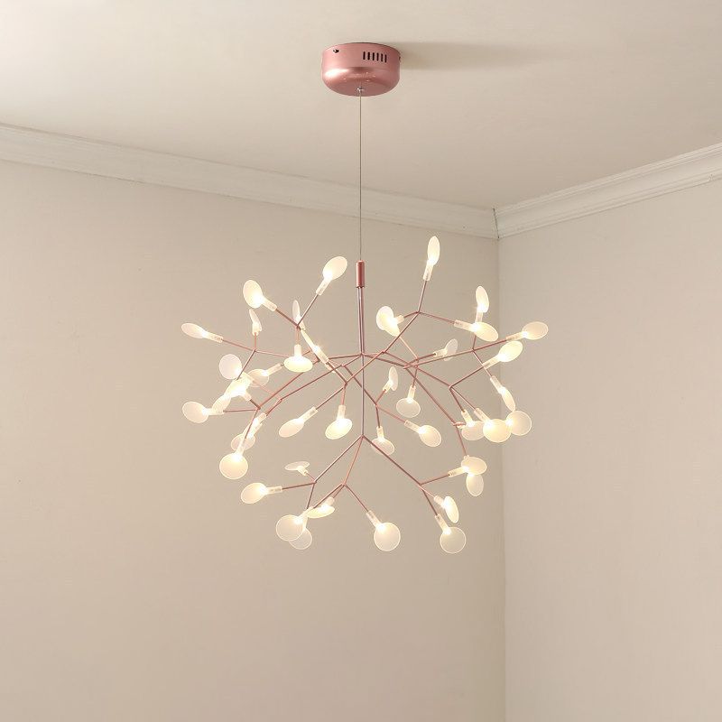 Acrylic Tree Branch Hanging Pendant Light Simple LED Ceiling Chandelier in Rose Gold