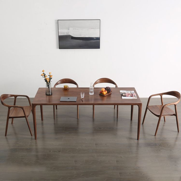 Modern Rectangle Walnut Wood Dining Set 1/2/3/5/7 Pieces Dining Table with Wood Chairs