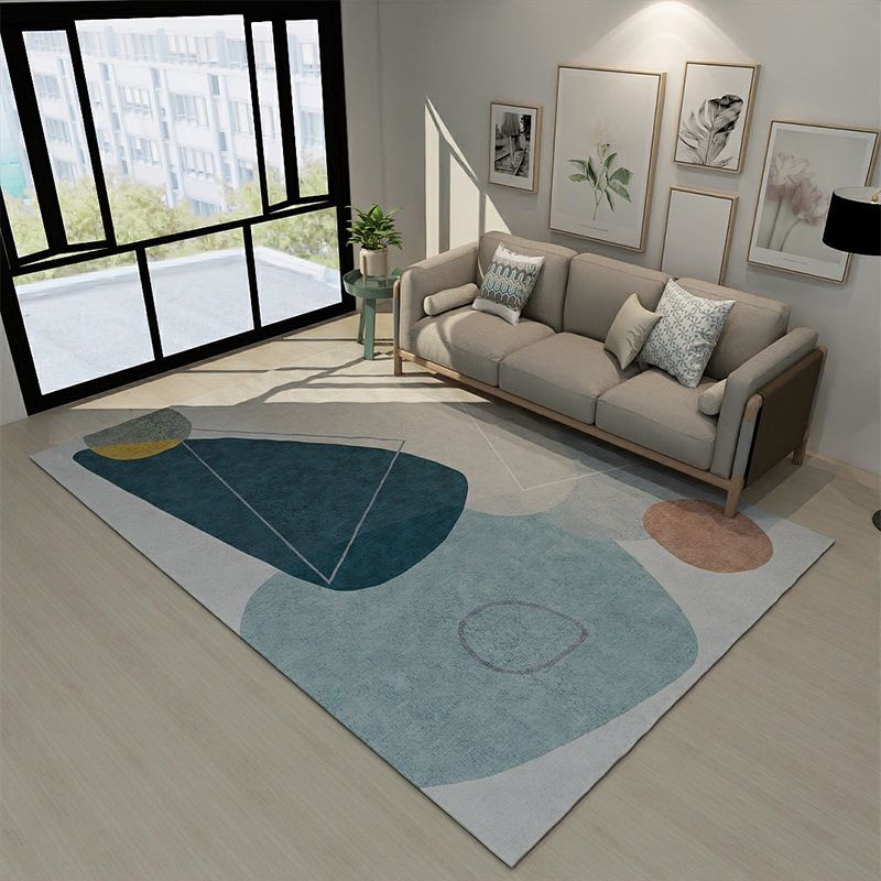 Modern Color-Blocking Geometric Rug Multicolor Polypropylene Rug Machine Washable Non-Slip Pet Friendly Area Rug for Room