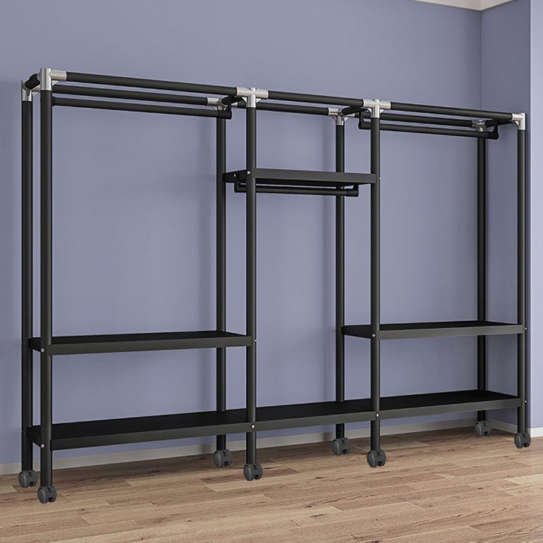 Black Steel Frame Wardrobe Modern Style Wardrobe Armoire with Caster Wheels