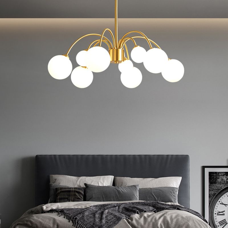 Gold Multi Head Chandelier Light Fixtures Simple Glass Hanging Chandelier for Living Room